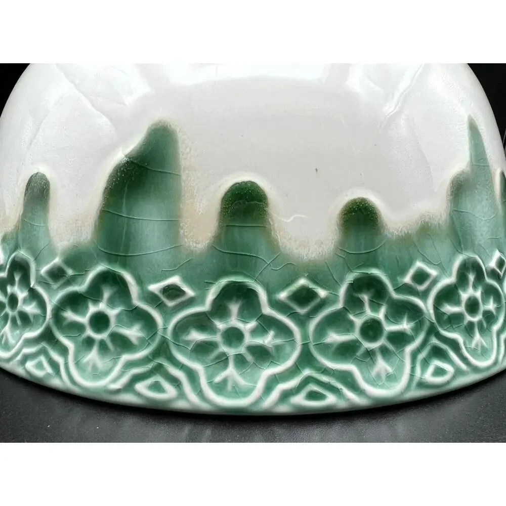 Pier 1 Imports Drip Glaze Stoneware Serving Mixing Bowl 9.5” Teal Green & White